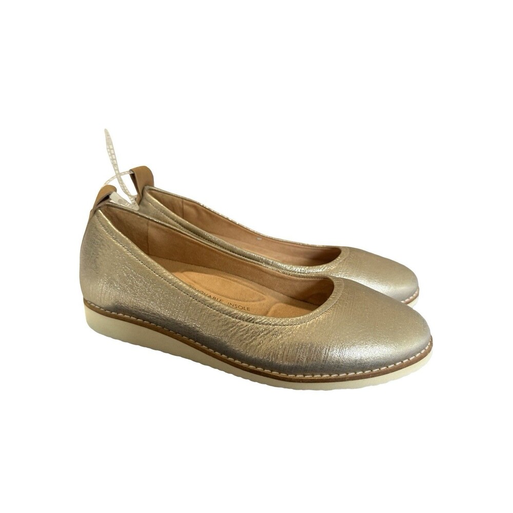 Brioso Emmaline Metallic gold Leather Wedge Neutral Comfort Ballet Flats SZ 6